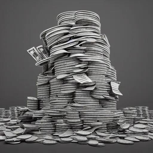 Image similar to a throne made of stack of money, octane render