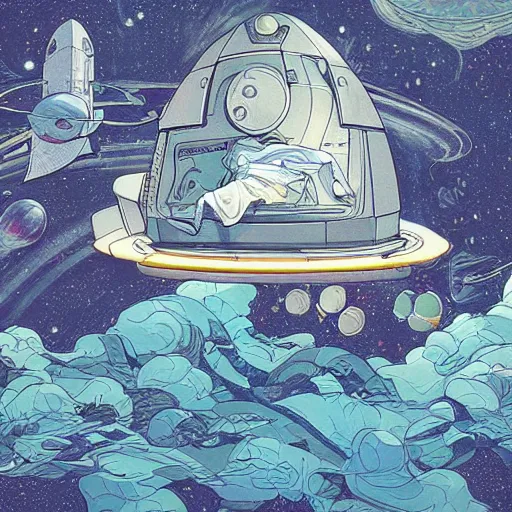 Image similar to a space ship designed by James Jean