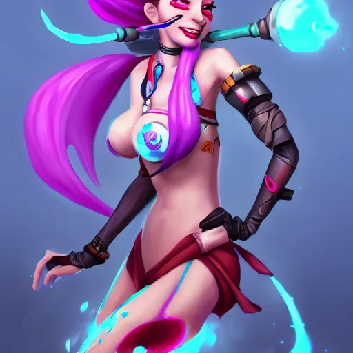 Prompt: Painting of Jinx from the show Arcane, League of Legends, Riot Games, trending on ArtStation, by Alexandre Bourlet