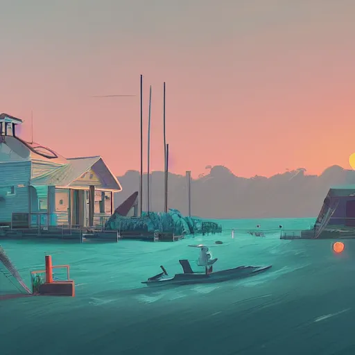 Image similar to yachting club by simon stalenhag