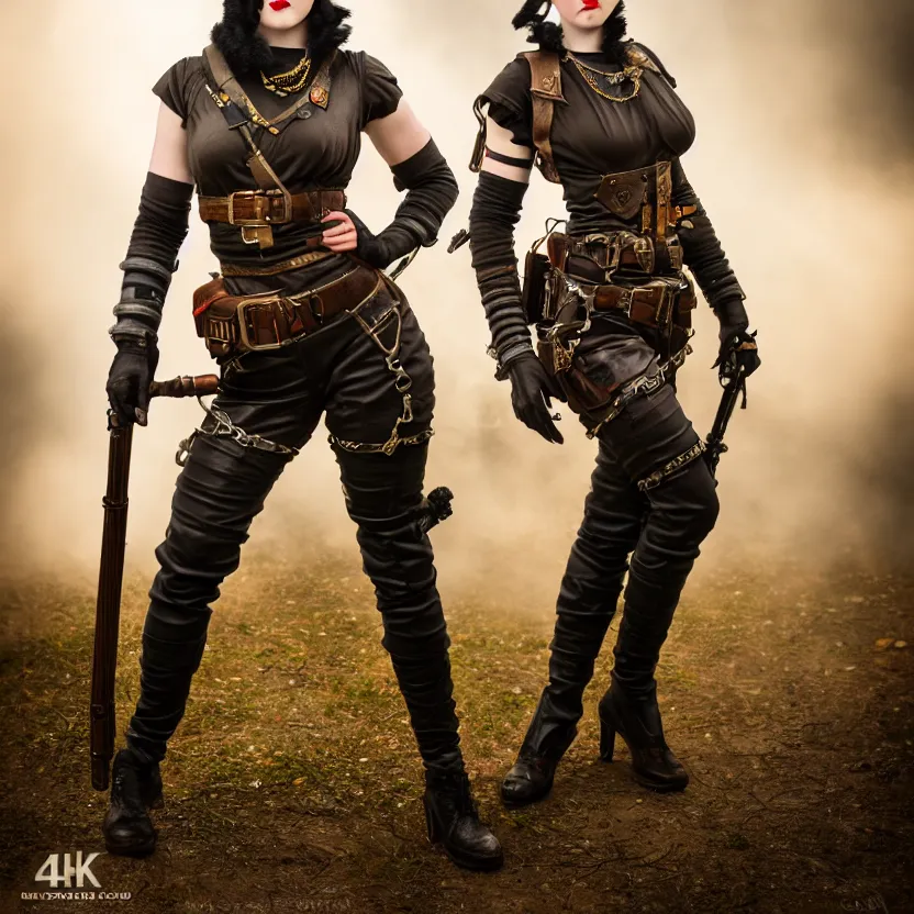 Prompt: full length photo of a very beautiful female dieselpunk warrior, 8 k, hdr, smooth, sharp focus, high resolution, award - winning photo