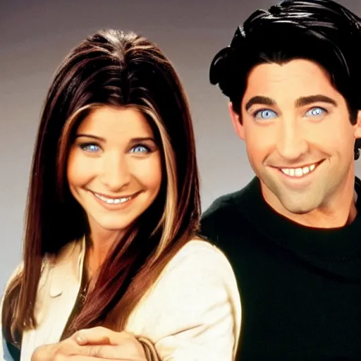 Image similar to ross and rachel from friends tv show, blended together as one person