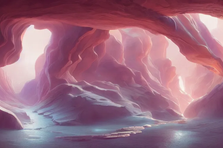 Image similar to Celestial majestic luxurios futuristic other worldly realm with Singaporean royal gold lush volcano, set on Antelope Canyon with white thermal waters flowing down pink travertine terraces, relaxing, ethereal and dreamy, thunderstorms and multiversal tornado, visually stunning, from Star Trek 2021, illustration, by WLOP and Ruan Jia and Mandy Jurgens and William-Adolphe Bouguereau, Artgerm