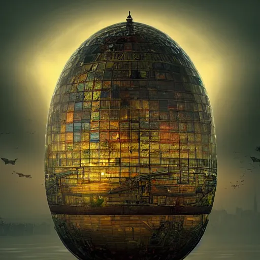 Image similar to enormous floating city in a faberge egg, sky, steampunk, fantasy art, unreal engine,