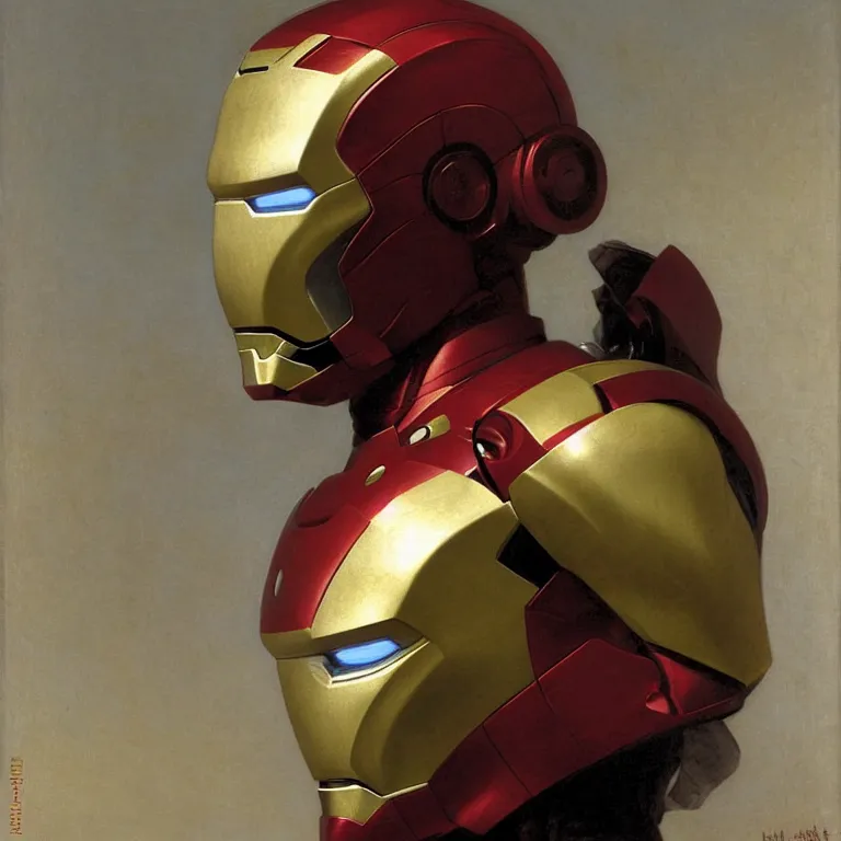 Prompt: Iron man with his helmet on by William Adolphe Bouguereau