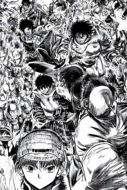 Image similar to high quality scan of a full page manga cover for a seinen fight manga by kentaro miura