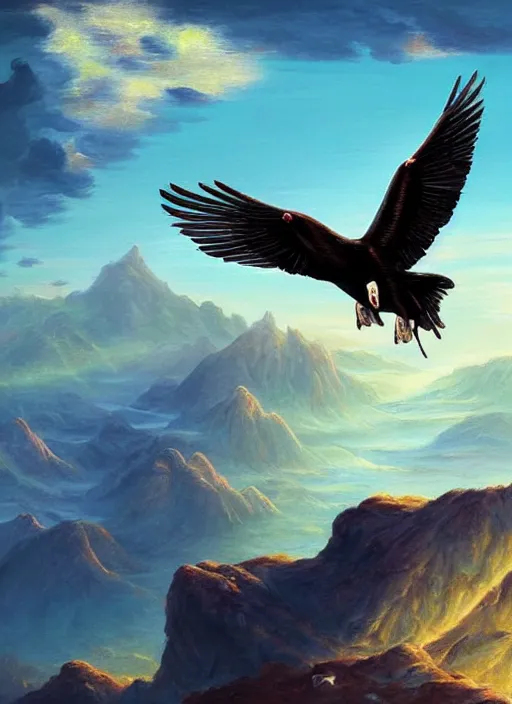 Prompt: a beautiful painting of a condor flying in the sky, matte painting, fantasy art