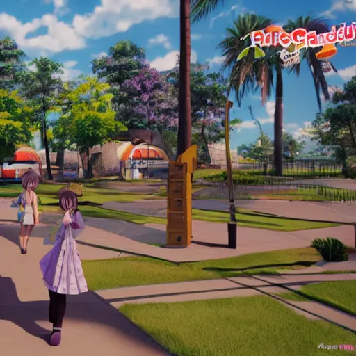 Image similar to cute anime playground unreal engine rendering 4k next-gen