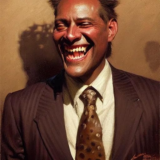 Image similar to a portrait of a hyena wearing a suit and smiling at the viewer. highly detailed painting by gaston bussiere, craig mullins, j. c. leyendecker 8 k