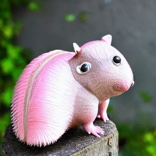 Image similar to ( ( ( pink fairy armadillo riding on a small cloud carrying a small backpack ) ) ), anime,