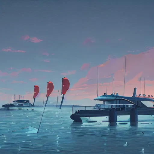 Image similar to yachting club by simon stalenhag