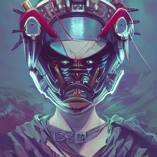 Image similar to cyberpunk viking helmet mask warrior goddess robot ninja fantasy, art gta 5 cover, official fanart behance hd artstation by jesper ejsing, by rhads, makoto shinkai and lois van baarle, ilya kuvshinov, ossdraws