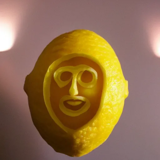 Image similar to a lemon sculpted in the shape of Dwayne Johnson's head