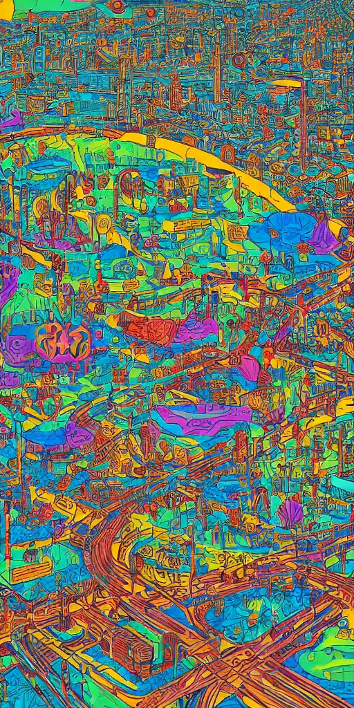Image similar to outside lands in san francisco by james jean, intricate linework, bright colorful colors, behance contest winner, vanitas, angular, altermodern, unreal engine 5 highly rendered, global illumination, radiant light, detailed and intricate environment
