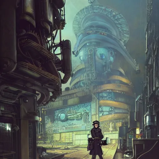 Prompt: A steampunk very detailed policewoman with highly detailed face on the street of a very highly detailed steampunk city art by Greg Rutkowski, neofuturistic highly detailed, digital concept art, Dimensional cyan gold natural light, sharp focus, Golden Ratio illustration, realistic concept art by Stephen Hickman and James Gurney and Hiromasa Ogura Ghost in the Shell rendered in Octane Render