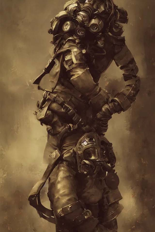 Prompt: a girl with a oni gas mask by ruan jia