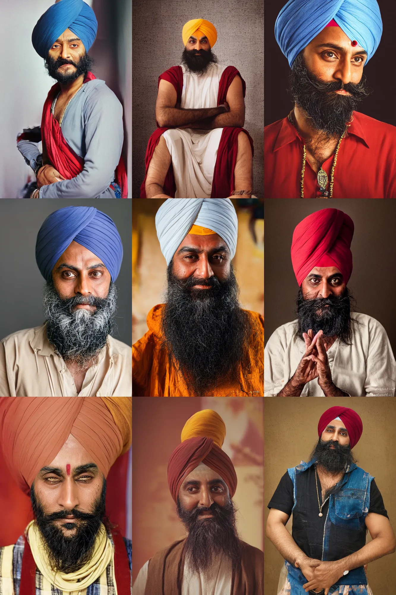 Prompt: Kodak portra 160, 8K, highly detailed, portrait: famous indian sikh actor in low budget movie remake, theater dance scene