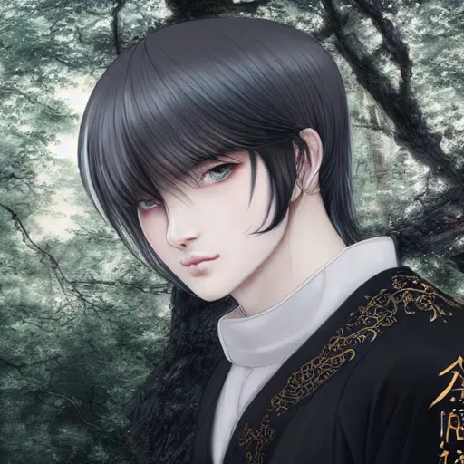 Prompt: a young beautiful prince, golden eyes, long black hair, white hanfu, elegant, intricate, backlit, incredible lighting, strong rim light, subsurface scattering, photorealistic anime, beautiful landscape, cherry trees, highly detailed digital painting, by Heise Jinyao, Heise-Lian Yan Fang, Feimo, Rossdraws, Sakimichan HDRI, vivid colors, high contrast, trending on artstation 8k