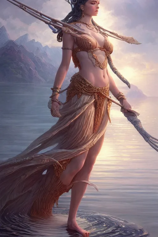 Image similar to goddess of lake, highly detailed, d & d, fantasy, highly detailed, digital painting, trending on artstation, concept art, sharp focus, illustration, art by artgerm and greg rutkowski and fuji choko and viktoria gavrilenko and hoang lap