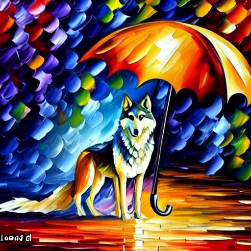 Image similar to wolf under umbrella by leonid afremov