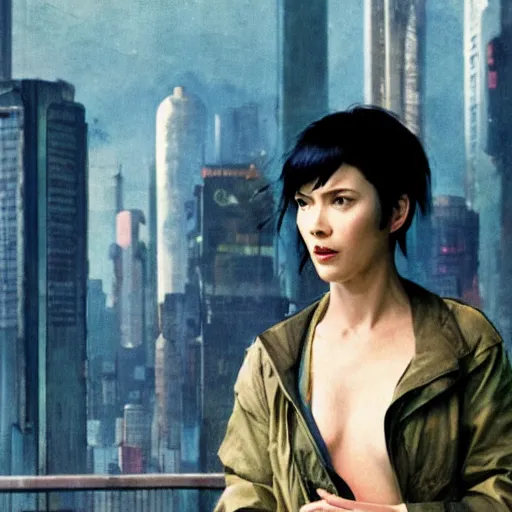 Image similar to still from ghost in the shell, highly detailed, Norman Rockwell, bokeh