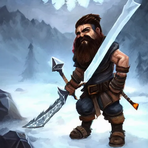 Image similar to fierce bearded dwarf, doubleaxe, ice, long hair, DnD art, epic fantasy style art, fantasy epic digital art, epic fantasy art, hearthstone style art