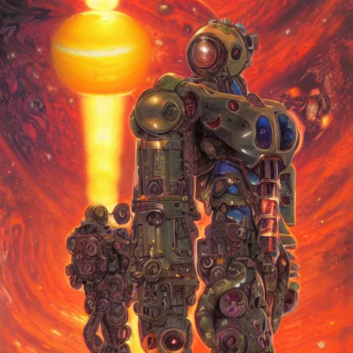 Prompt: a lava lamp with jupiter and its mech odsts inside. poster cover art by donato giancola and greg rutkowski and wayne barlow. structured 1 9 9 8 cover.