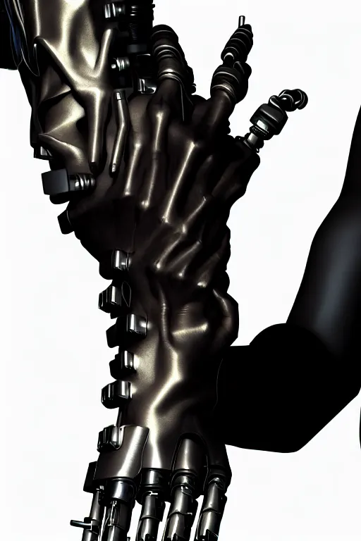 Image similar to a cyberpunk dark metallic arm prosthesis realistic proportions, electric, close look, anatomically correct hand and fingers, sci - fi, rpg, digital painting, cad render, artstation, concept art, smooth, 8 k frostbite 3 engine, ultra detailed