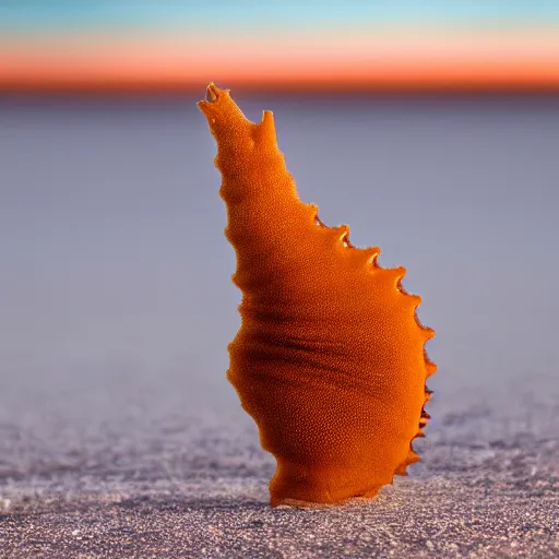 Prompt: nudibranch kaiju emerging from a salt plain golden hour