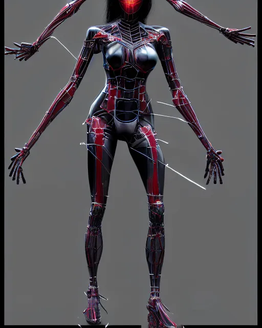 Prompt: spiderlike woman with cybernetic extra arms, trending on artstation