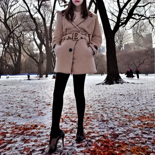 Image similar to anya taylor joy in central park at winter, ultra detailed, ultra realistic, photorealistic dynamic light, fan photo