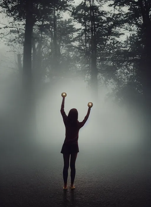 Image similar to the girl stretches out her hand to the glowing sphere, fog, rain, volumetric lighting, beautiful, mystique, golden hour, sharp focus, ultra detailed, jan urschel, dylan cole, marthe jonkers, james paick, thierry doizon, kai carpenter, ignacio fernandez rios, noir art house, 4 k, 3 5 mm, fujifilm