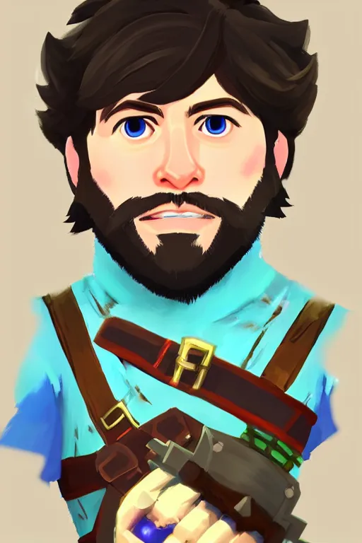 Image similar to an in game portrait of jontron from the legend of zelda breath of the wild, breath of the wild art style.