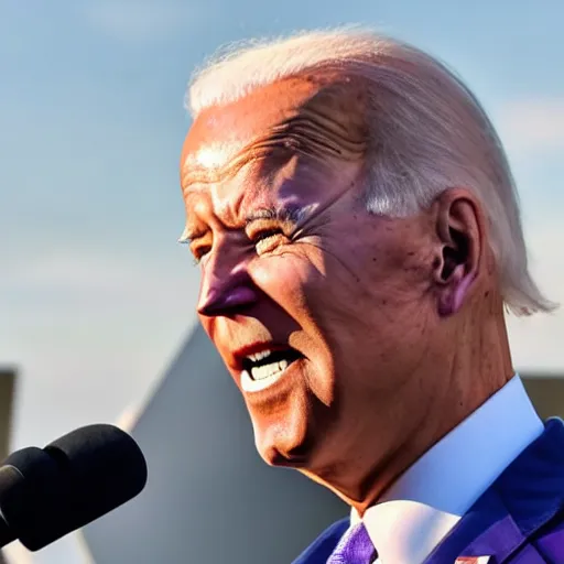 Image similar to joe Biden looking fresh with his newest waves on the hair while wearing orange puff jacket and purple durag, phone photo