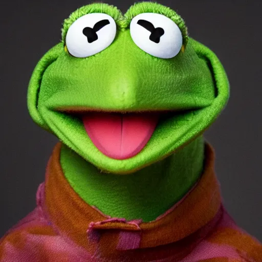 Image similar to a close - up portrait of kermit the frog in the style of martin schoeller, high quality photography