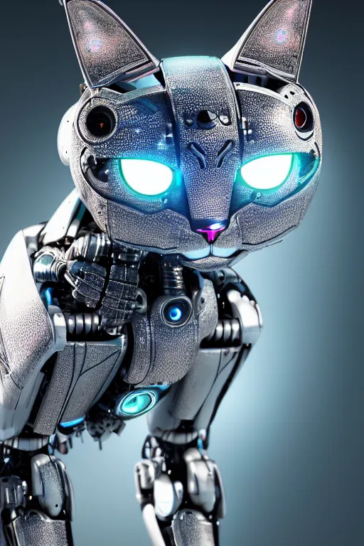 Image similar to detailed photo of the half - cybernetic robocat, symmetry, awesome exposition, very detailed, highly accurate, intricate, professional lighting diffracted lightrays, 8 k, sense of awe, science magazine cover