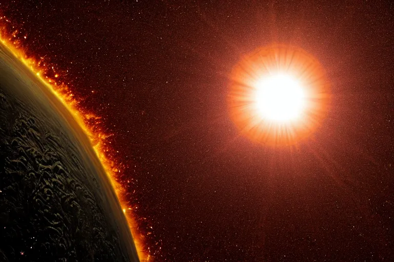 Prompt: photo of sun on earth horizon from space