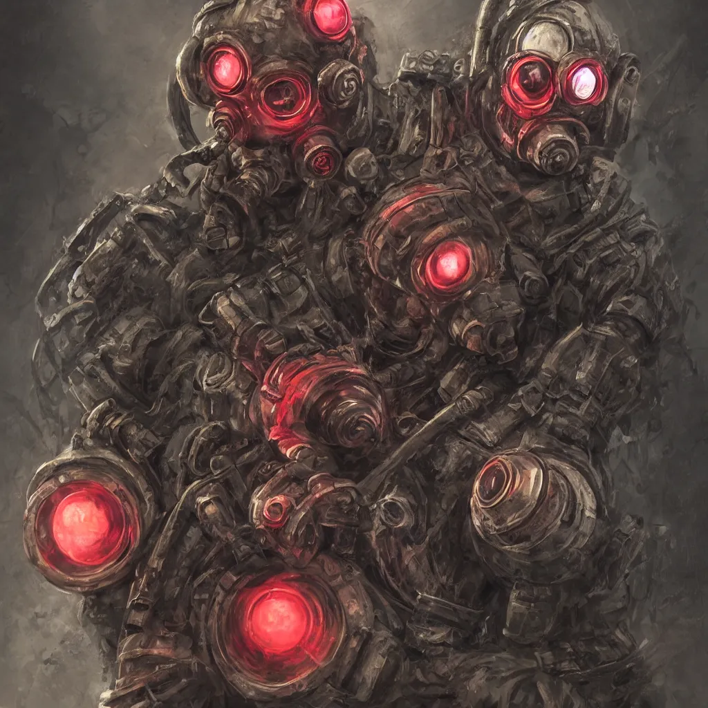 Image similar to soviet russian spetsnaz soldier wearing a demonic gasmask with glowing red eyes and three goggles and demonic tentacle instead of one arm, concept art, digital portrait, horror, creepy, concept art, military art, dark fantasy art, sci - fi, retrofuturism, artstation, highly detailed painting, art by eddie mendoza