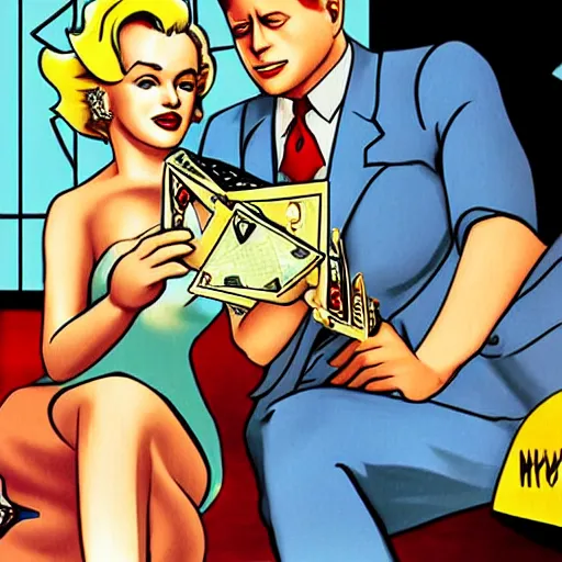 Image similar to a highly detailed photo of marilyn monroe and jfk playing yu - gi - oh
