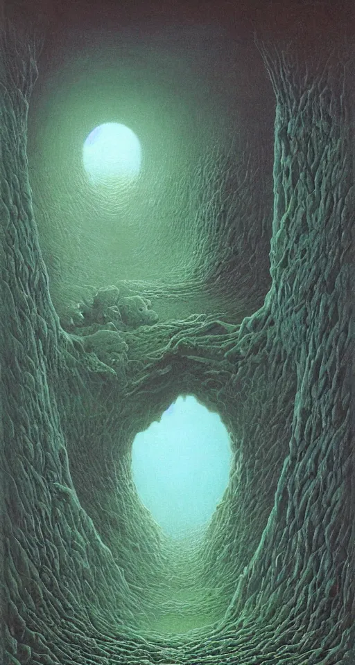 Image similar to portal to the emerald nightmare, lovecraftian, 4 k, realistic, surreal, by zdzisław beksinski