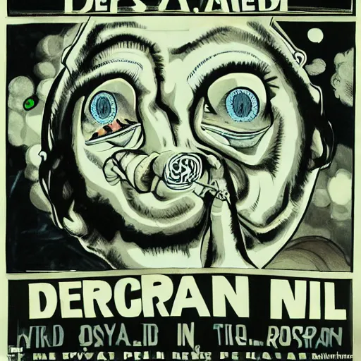 Image similar to depraved and insane man with spiral eyes and tvs with eyes on the screen all around in the style of herbert ploberger and nainoa rosehill