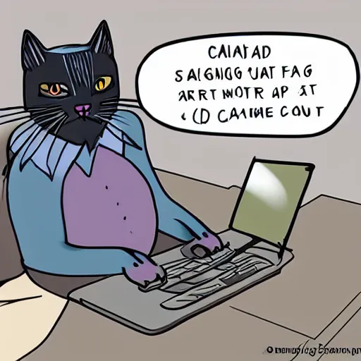Prompt: giga chad cat sitting at the computer