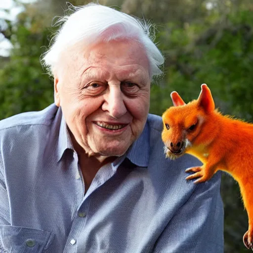 Prompt: Sir David Attenborough with a Chupacabra