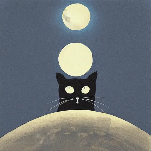 Prompt: “A black cat on top of a building at night with a full moon in the style of Vincent Van Vogh”