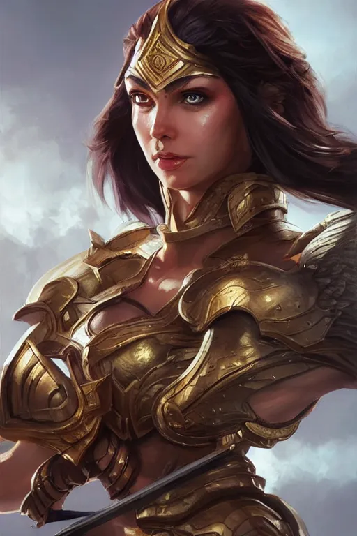 Image similar to amazon valkyrie athena, d & d, fantasy, portrait, highly detailed, headshot, digital painting, trending on artstation, concept art, sharp focus, illustration, art by artgerm and greg rutkowski and magali villeneuve