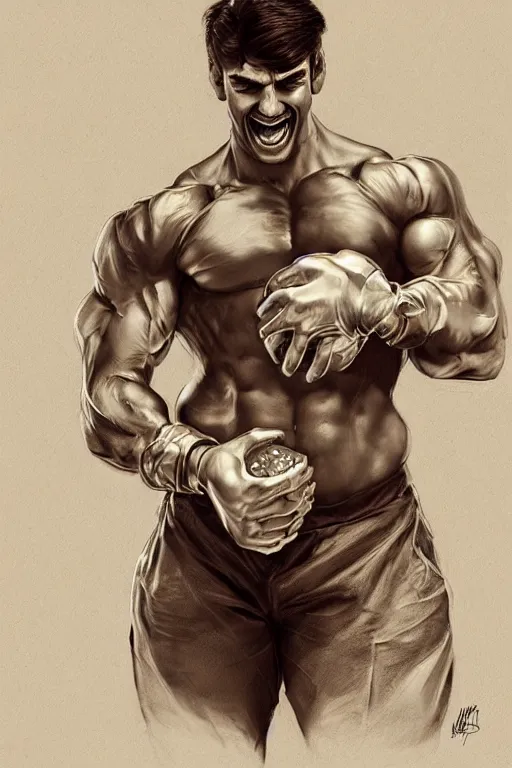 Prompt: gigachad luigi laughing holding metal sphere by ilya kuvshinov, bodybuilder ernest khalimov, super mario bros symmetrical face concept art, hyper realistic, intricate, elegent, highly detailed, digital painting, concept art, smooth, sharp, focus, illustration, art by artgerm and greg rutkowski and alphonse mucha, artstation