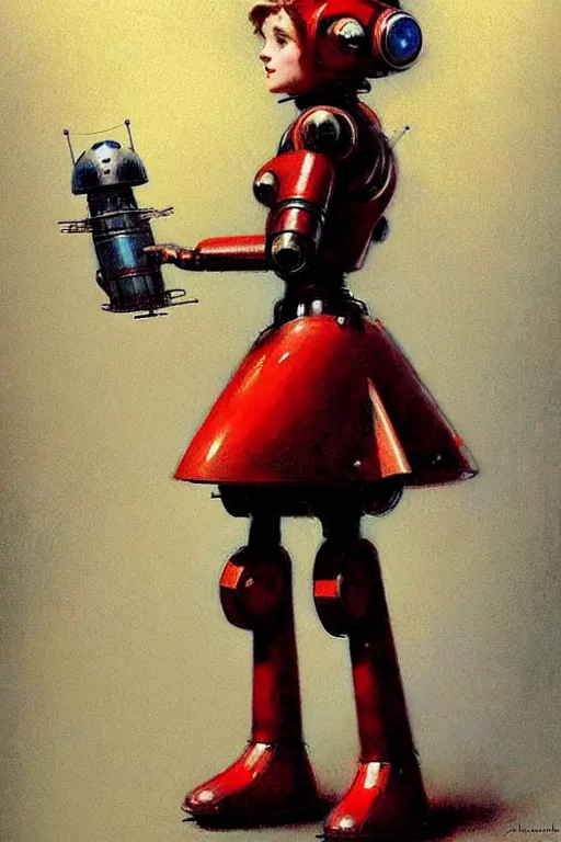 Prompt: adventurer ( ( ( ( ( 1 9 5 0 s retro future robot android robot maid. muted colors. ) ) ) ) ) by jean baptiste monge!!!!!!!!!!!!!!!!!!!!!!!!! chrome red