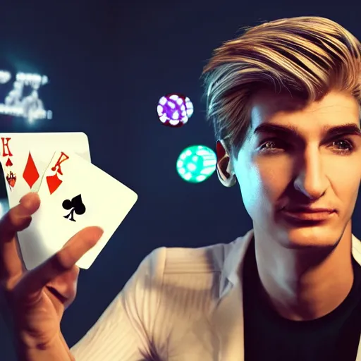 Image similar to a high quality photo of handsome gigachad XQC gambling, photorealism, 8k, artstation