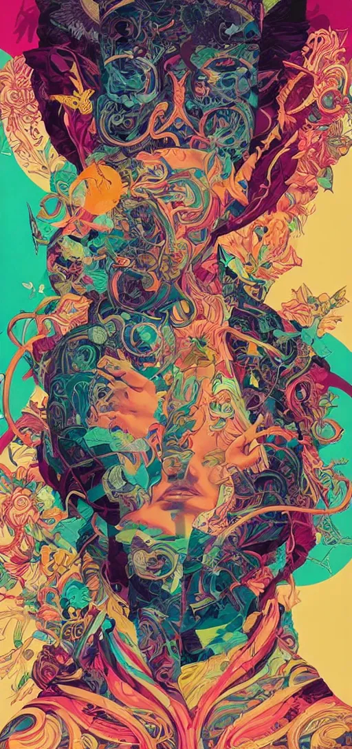 Image similar to tristan eaton, victo ngai, peter mohrbacher, artgerm portrait of a global consciousness. psychedelic. neon colors