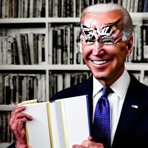 Image similar to joe Biden holding death note, anime style